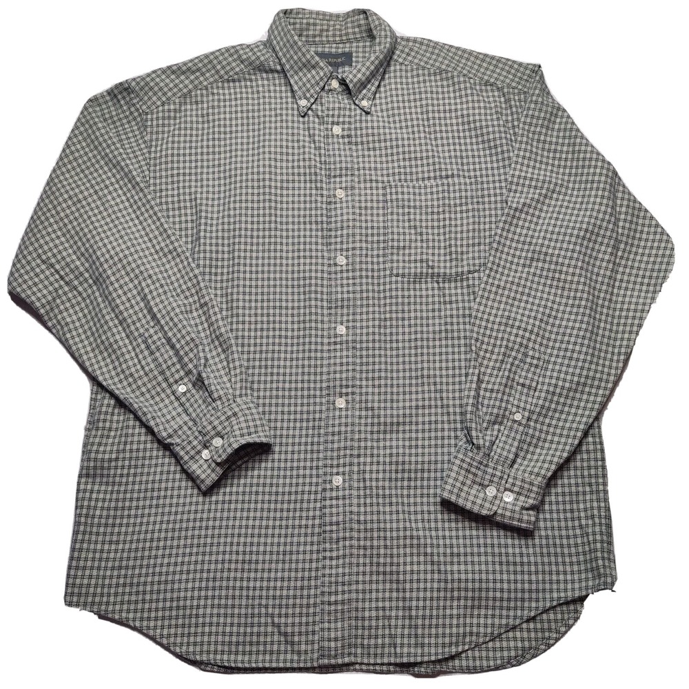 BANANA‎ REPUBLIC Men Large Green Check Medium-Weight Cotton Button Shirt